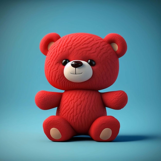 Generative ai red cute teddy bear holding a heart