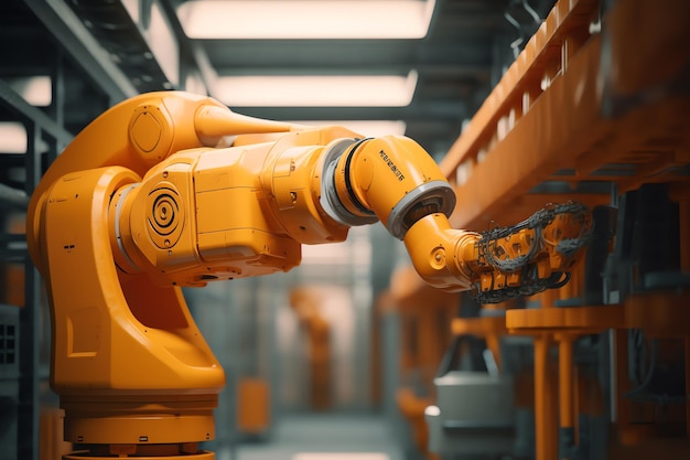 Робот-манипулятор с генеративным искусственным интеллектом работает на заводе