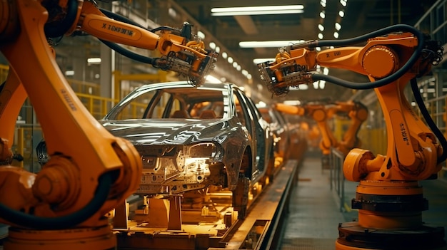 Photo generative ai robot arms in a vehicle factory