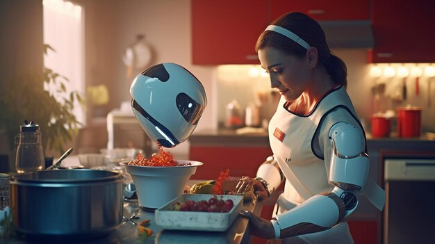 Foto casalinga robotica con intelligenza artificiale generativa
