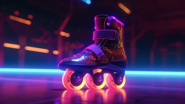 Generative AI Roller skate in cyberpunk style disco nostalgic 80s 90s Neon night lights