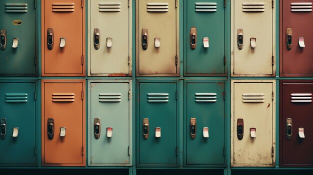 Generative ai row of high school lockers in the hallway locker room