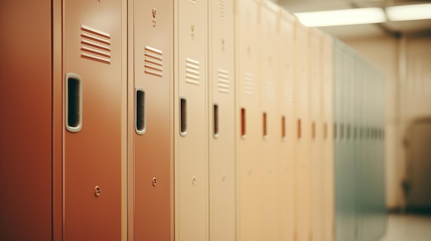 Generative AI Row of high school lockers in the hallway locker room