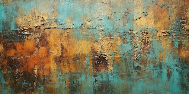 Generative AI Rusted orange blue and turquoise colors vintage background Grunge old oil painted wall