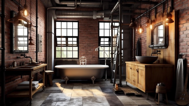 Generative AI Rustic Industrial Bathroom Design