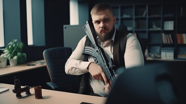 Generative AI the selfsatisfied office worker equipped with a rifle