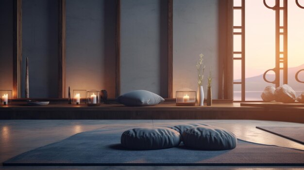 Фото Генеративный ии спокойная комната для медитации с спокойным декором и успокаивающей атмосферой
