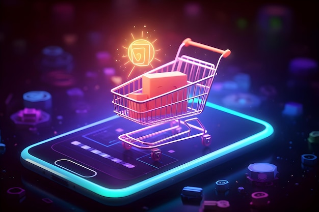 Generative AI Shopping Cart Illustration for Ecommerce and Business Concept