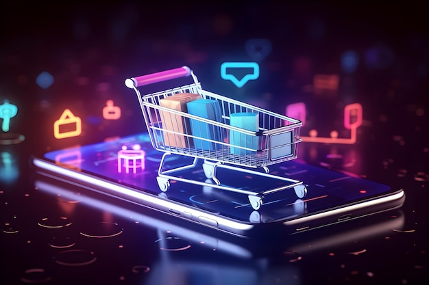 Generative AI Shopping Cart Illustration for Ecommerce and Business Concept