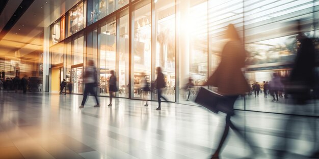 Generative AI shopping mall with people motion blur blurred abstract background