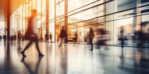 Generative AI shopping mall with people motion blur blurred abstract background