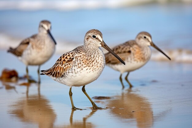 해변의 생성 AI 짧은 청구 Dowitcher 도요새