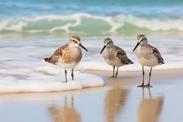 사진 해변의 생성 ai 짧은 청구 dowitcher 도요새