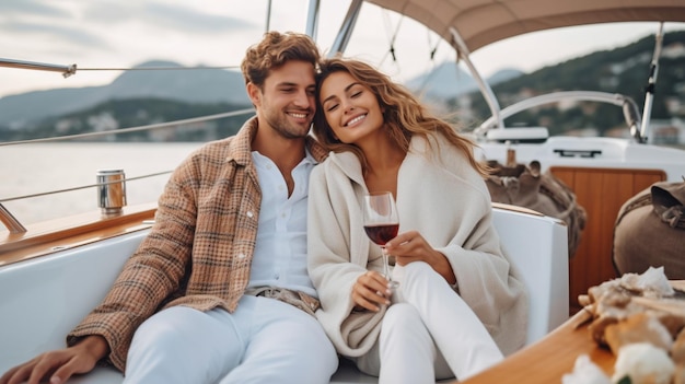 Generative AI shows a stunning pair enjoying champagne while partying on a yacht