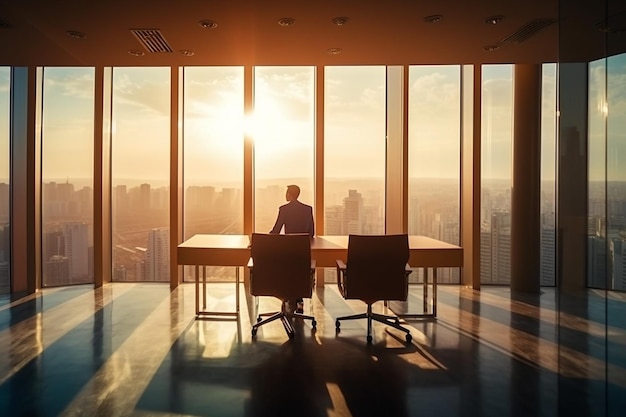 Generative ai silhouette businessman sitting in modern building