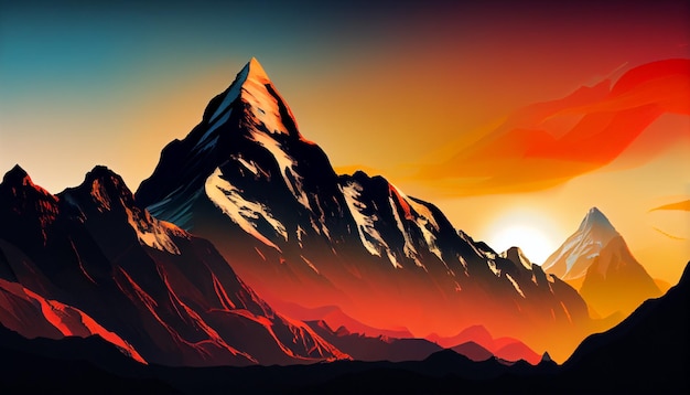 Generative ai silhouettes and shadows a dramatic mountain sunset