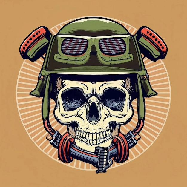 Generative ai skull wearing a military helmet