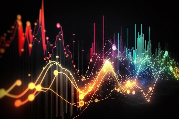 Rappresentano il grafico finanziario delle linee del grafico del mercato azionario generativo ai su sfondo astratto tecnologico