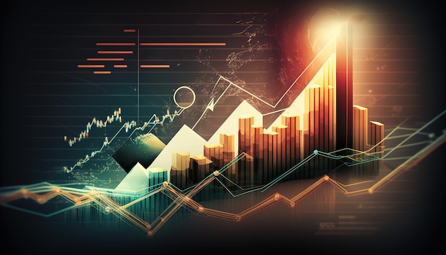 Generative AI stock market chart lines financial graph on technology abstract background represent