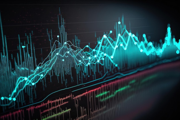 Generative AI stock market chart lines financial graph on technology abstract background