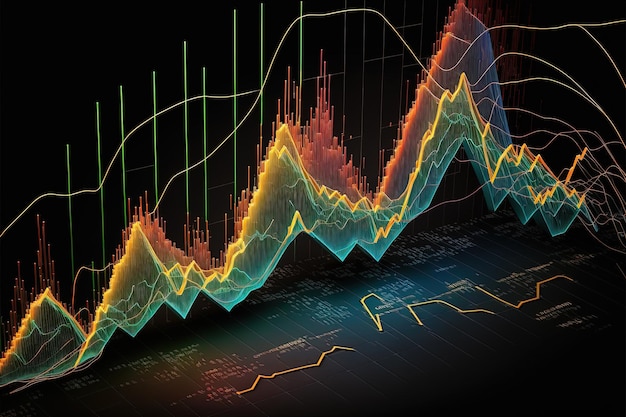 Il grafico generativo del mercato azionario ai allinea il grafico finanziario su sfondo astratto tecnologico