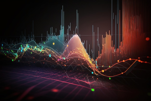 Il grafico generativo del mercato azionario ai allinea il grafico finanziario su sfondo astratto tecnologico