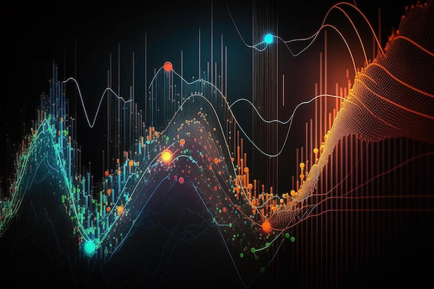 Il grafico generativo del mercato azionario ai allinea il grafico finanziario su sfondo astratto tecnologico