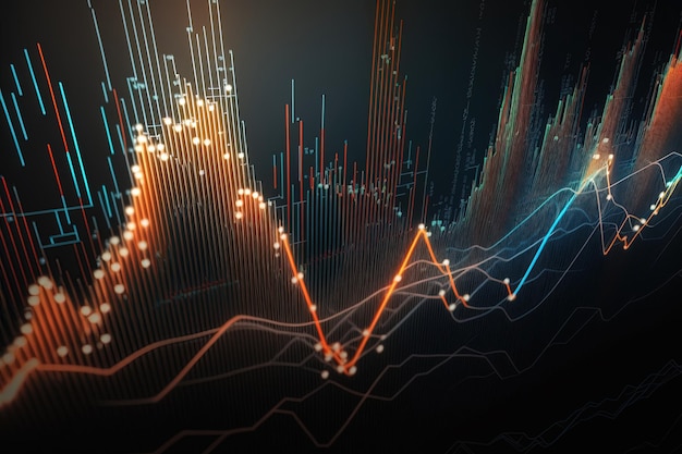 Il grafico generativo del mercato azionario ai allinea il grafico finanziario su sfondo astratto tecnologico