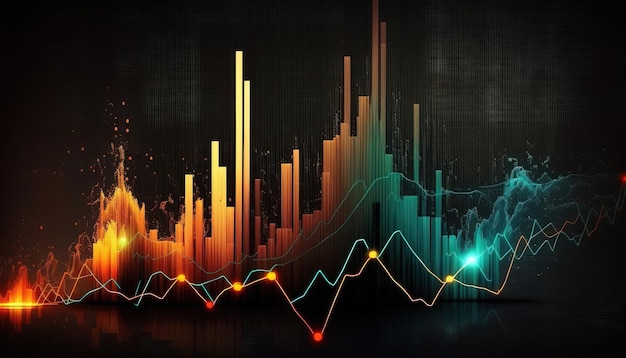 Генеративный ИИ-график фондового рынка строит финансовый график на технологическом абстрактном фоне