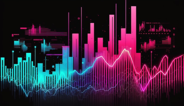 Photo generative ai stock market chart lines financial graph on technology in blue and pink neon colors financial meltdown technology concept trading market conceptx9