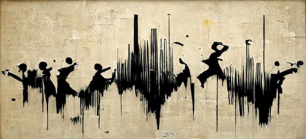 Generative AI Street art with keys and musical instruments silhouettes Ink graffiti art