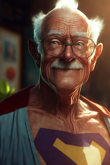 Generative ai strong and confident superhero grandpa