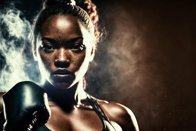 Photo generative ai strong and confident young woman athlete practicing boxing