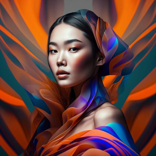 Generative ai surreal abstract art fashion portrait asian young woman posing