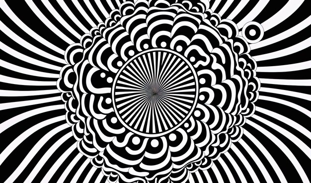 Photo generative ai surreal black and white background abstract optical illusion trippy psychedelic vintage mid century modern geometric pattern