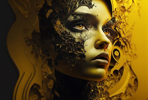 Generative ai surreal portrait beautiful woman with branches and butterflies