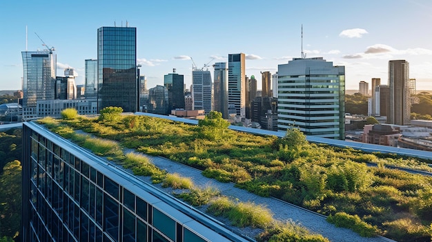 Генеративный ИИ Сидней, Австралия, вид на зеленые крыши современных построек