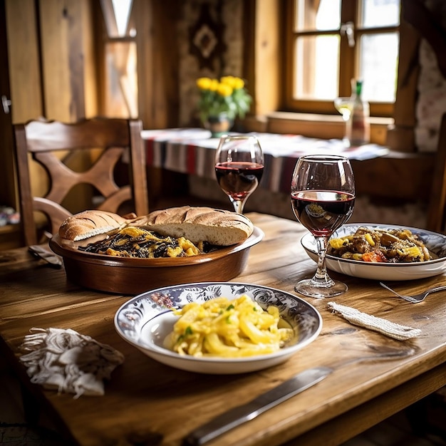 Generative AI モルドバ共和国の伝統料理が並ぶテーブル