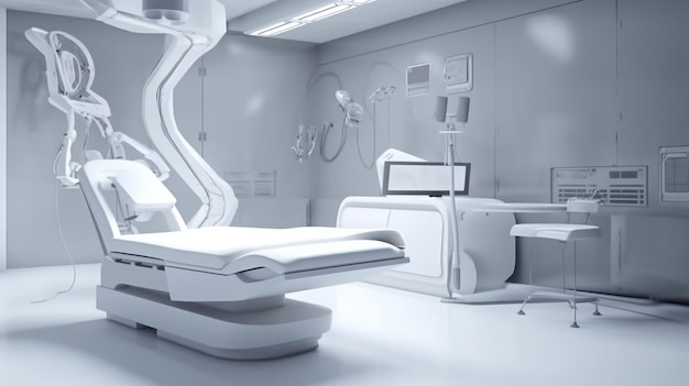 의료 장비를 갖춘 미래형 병원 센터의 테이블에 있는 생성 AI
