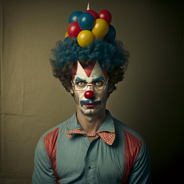 Photo generative ai technology crazy creepy disturbing clown on isolated background