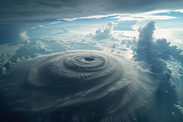 Photo generative ai on theme of scary huge hurricane typhoon over ocean apocalyptic dramatic background