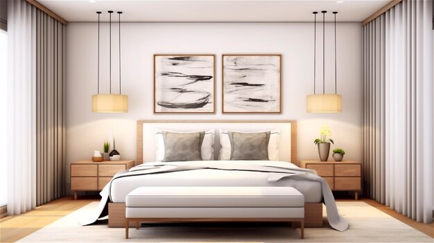 Generative ai timeless tranquility a transitional style bedroom design