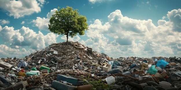 Генеративное ИИ-дерево растет из концепции загрязнения окружающей среды мусорной свалкой