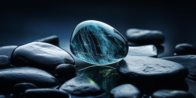 Generative AI Tumbled aquamarine blue beryl gemstone