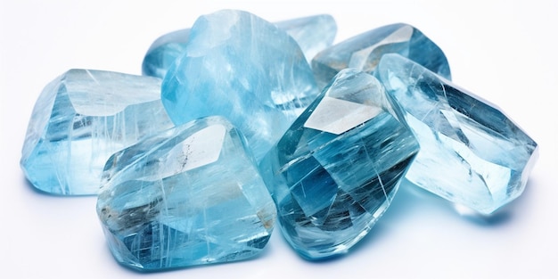Generative AI Tumbled aquamarine blue beryl gemstone