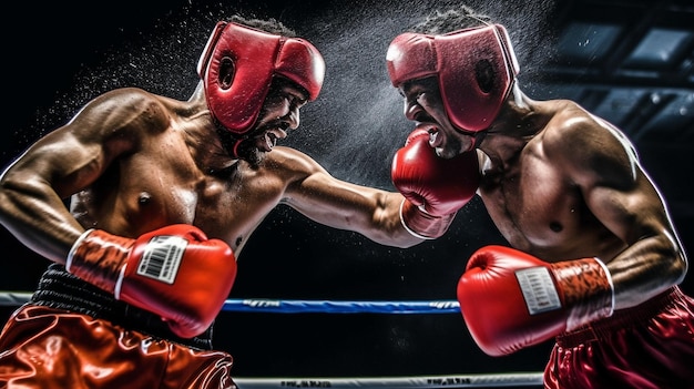 Photo generative ai two boxers competing against each other on a black background