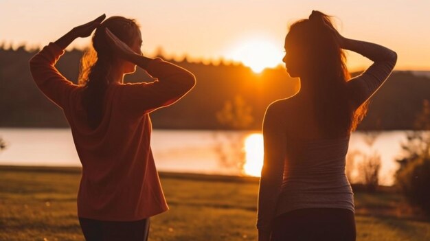 Generative AI Two Women Outdoor Yoga Sunset