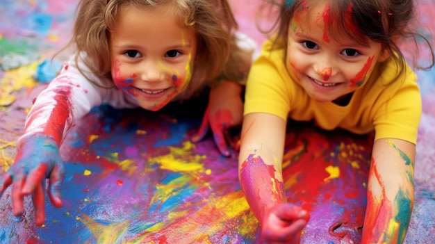 Foto ia generativa colorazione di due bambini piccoli