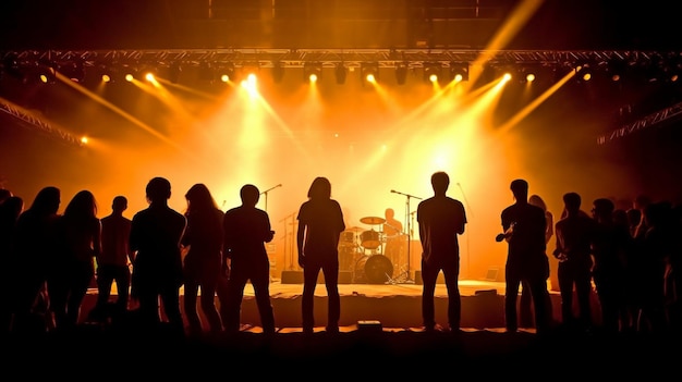 Generative AI used to create silhouettes of concertgoers in front of dazzling stage lights