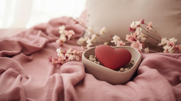Photo generative ai valentines day home interior decoration close up muted colors holiday